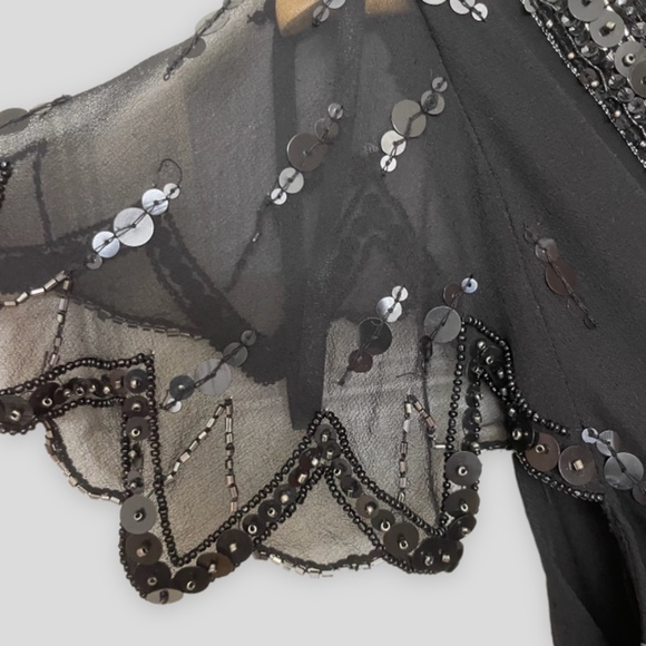 Papell Boutique 100% Silk Sequined Semi Sheer Top Size Large - Picture 3 of 8